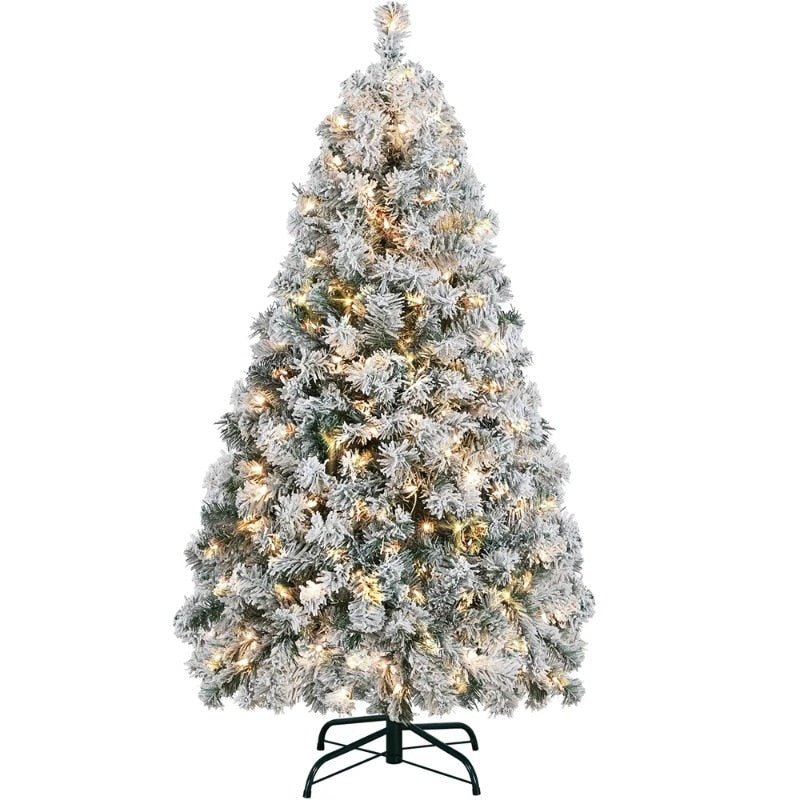 Easyfashion Clear Prelit Incandescent Green Flocked Spruce Decorative Artificia image 1