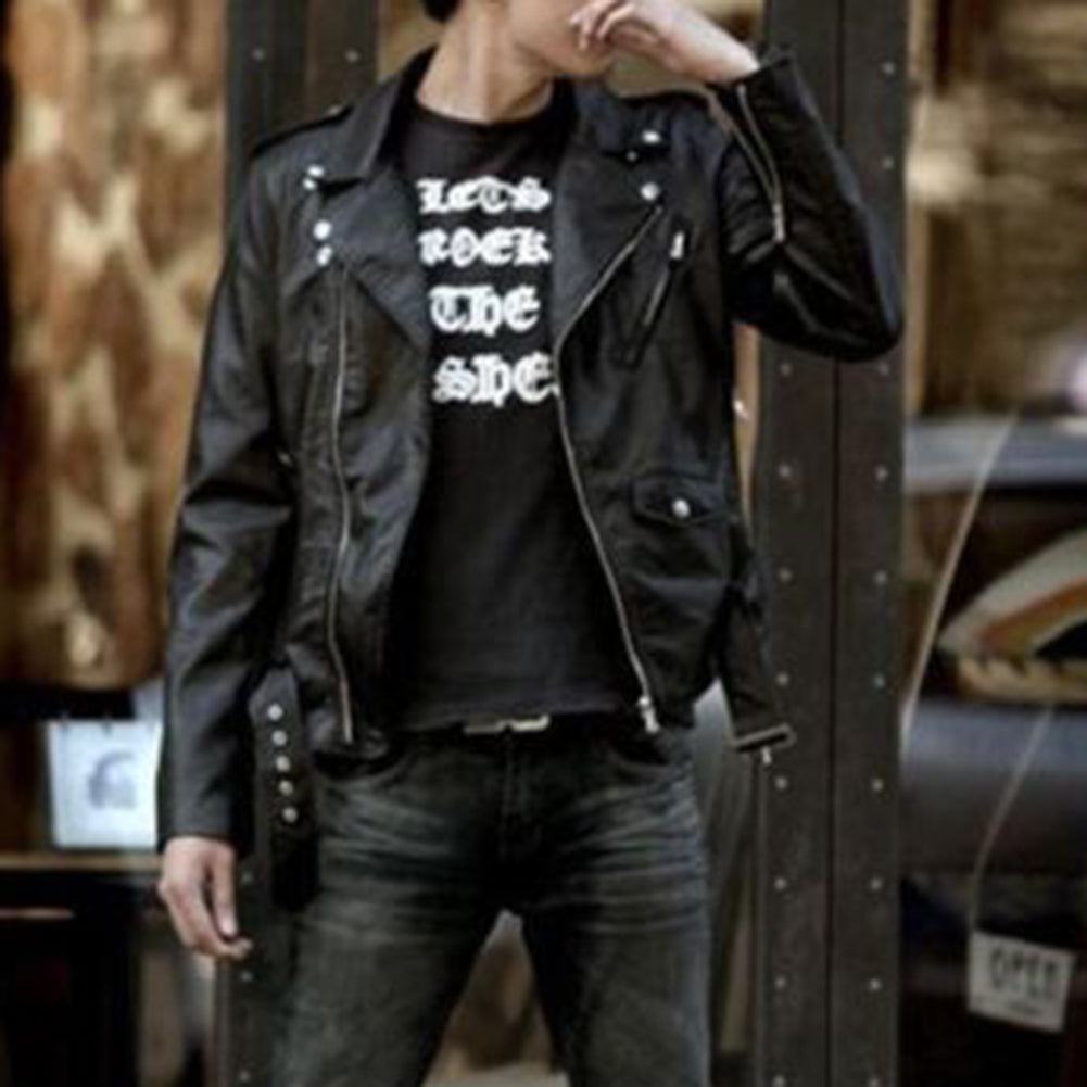 Men Leather Jacket Slim Fit Motorcycle Jacket Zipper Casual Coat Spring Autumn image 3