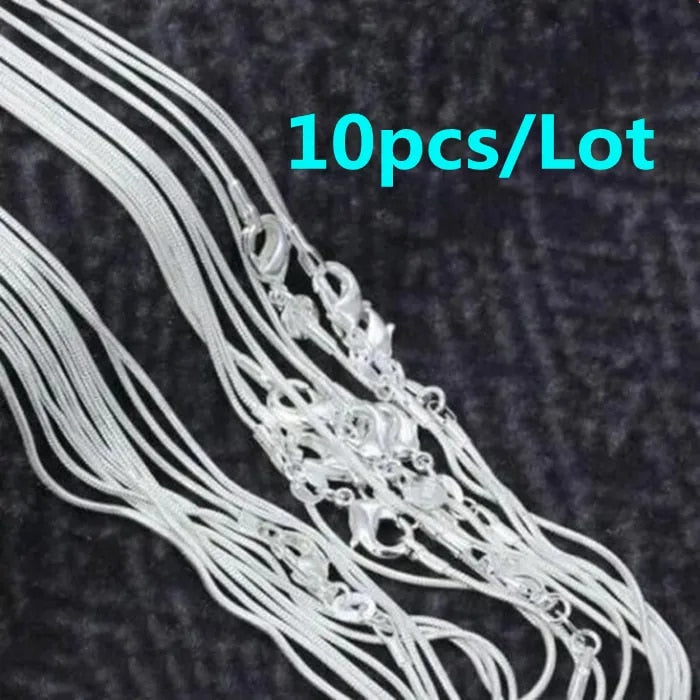 10Pcs Wholesale 925 Sterling Silver 1Mm Snake Chain Necklace For Women Man 16-3