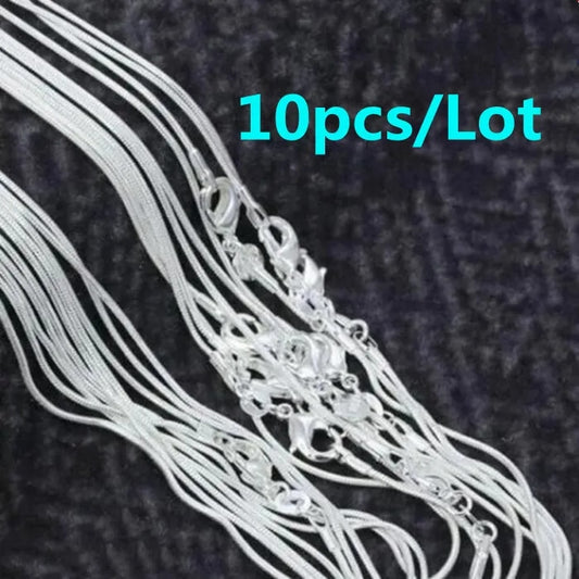 10Pcs Wholesale 925 Sterling Silver 1Mm Snake Chain Necklace For Women Man 16-3