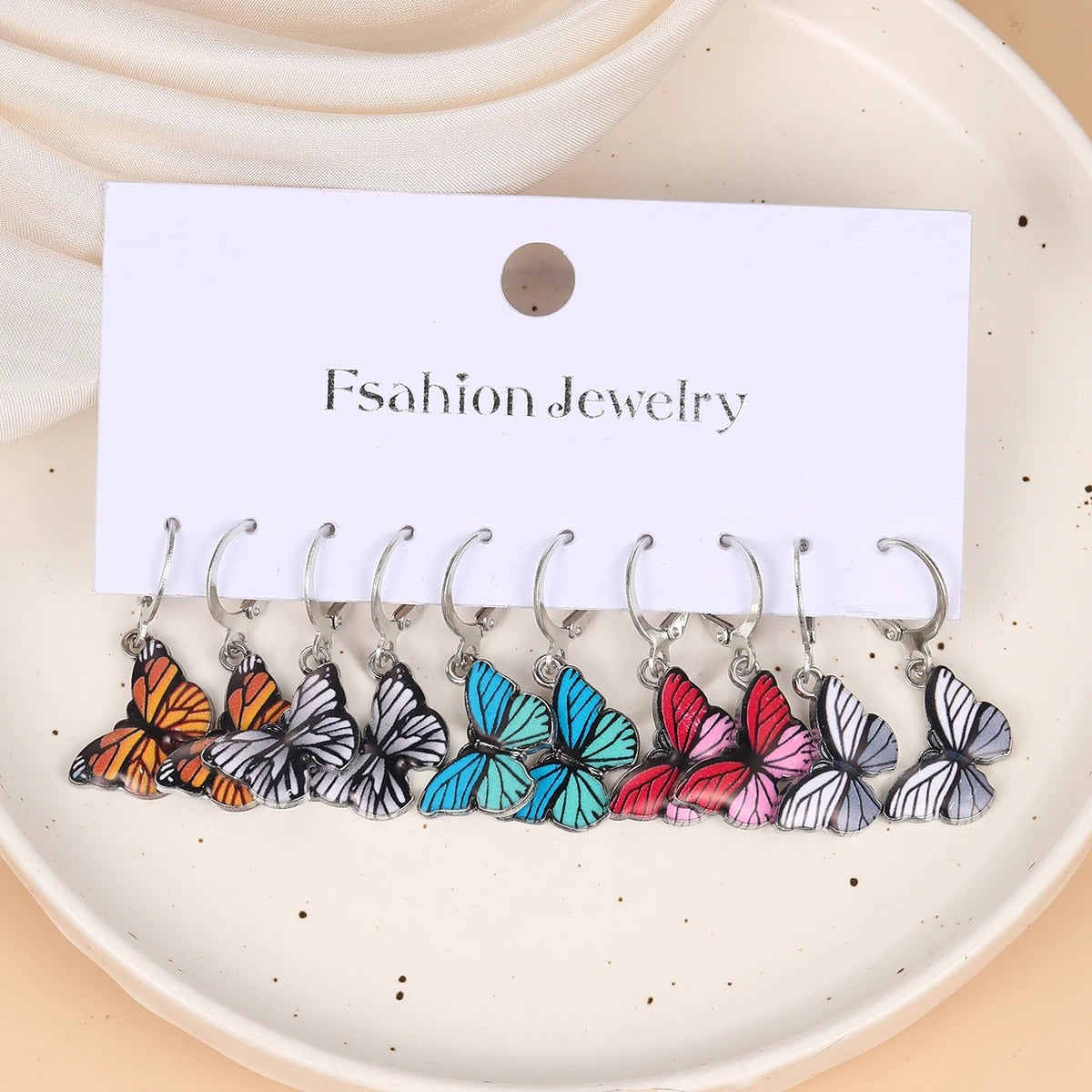 17KM Metal Butterfly Heart Hoop Earring Set for Women Girls Fashion Colorful Dr image 8