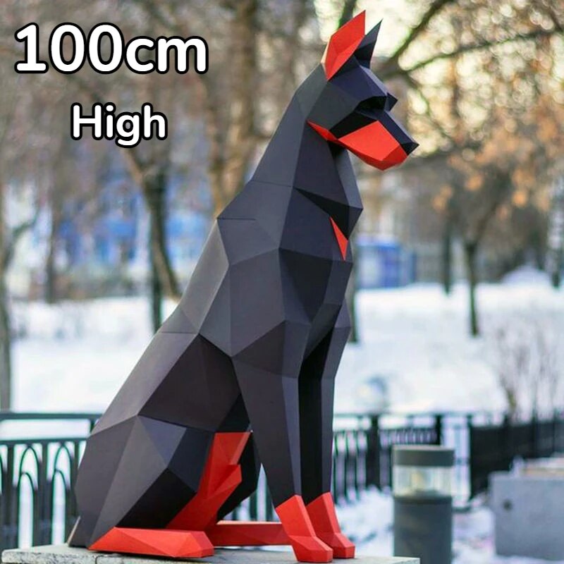 High Doberman Dog 3D Paper Model, Animal Sculpture Papercraft, DIY Paper, Geome image 2