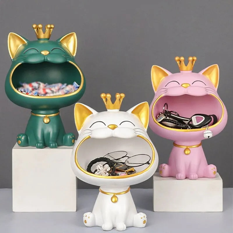 Fortune Crown Big Mouth Cat Entrance Key Storage Tray Decorative Ornament, Ligh image 6
