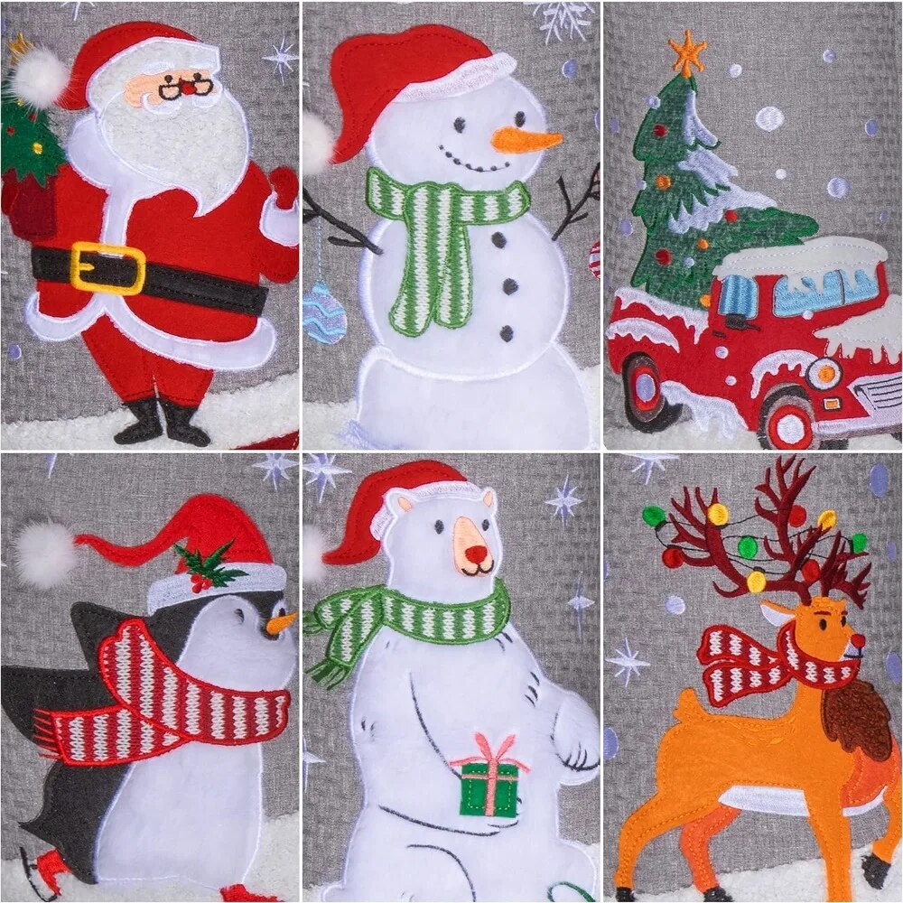 Set of 6 Christmas Stockings Gray Burlap Buffalo Red Plaid Soft Faux Fur 20 Inc image 5