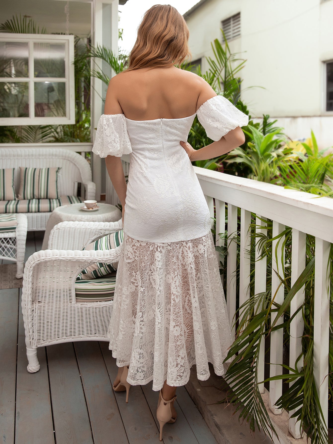 Angel-fashions Long Dress Women Off Shoulder Lace Wedding Party Dresses White 6 image 3