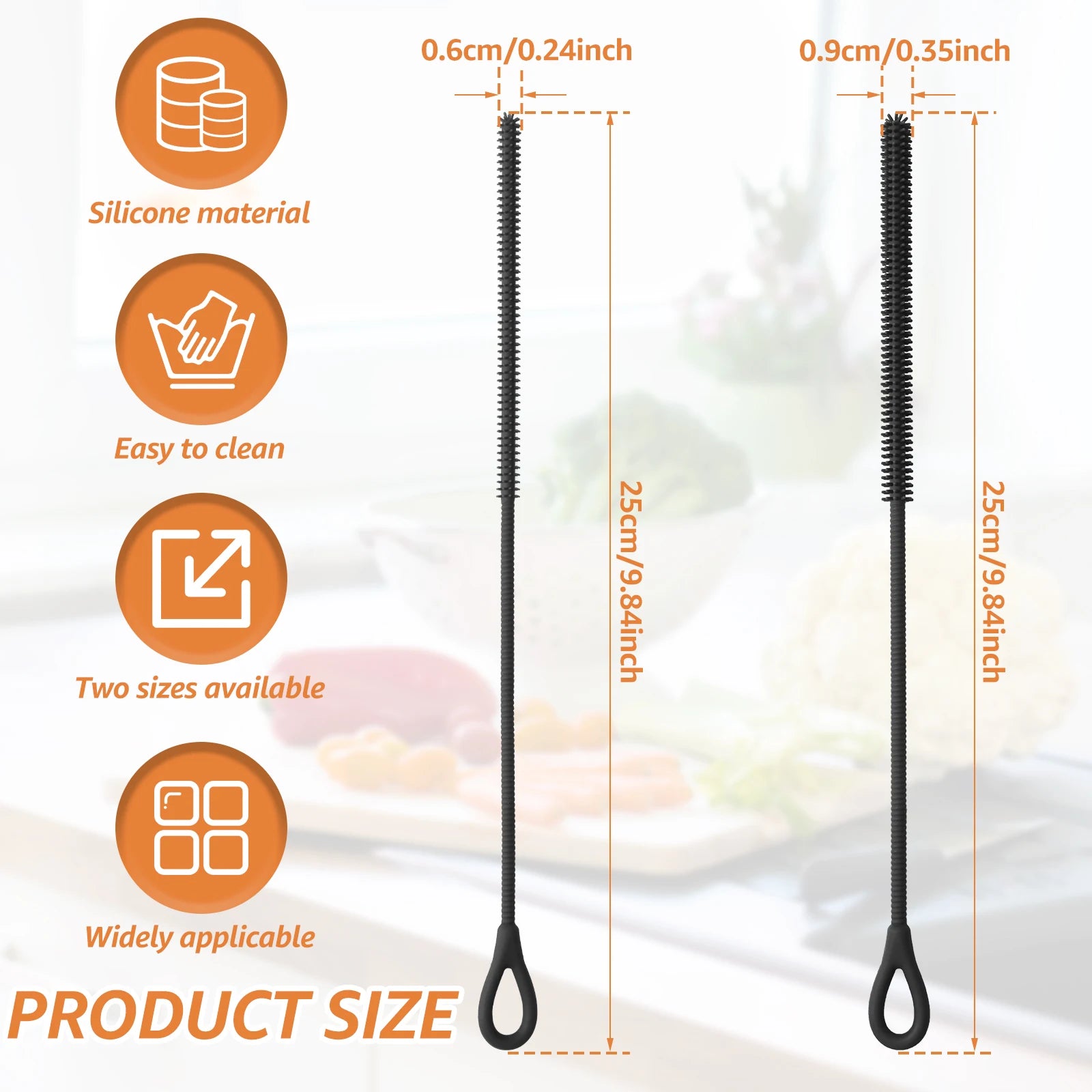 2 Pcs 6mm and 9mm Silicone Straw Brushes Reusable Straws Deep Cleaning Brush Lo image 3