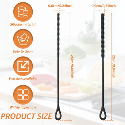 2 Pcs 6mm and 9mm Silicone Straw Brushes Reusable Straws Deep Cleaning Brush Lo image 3