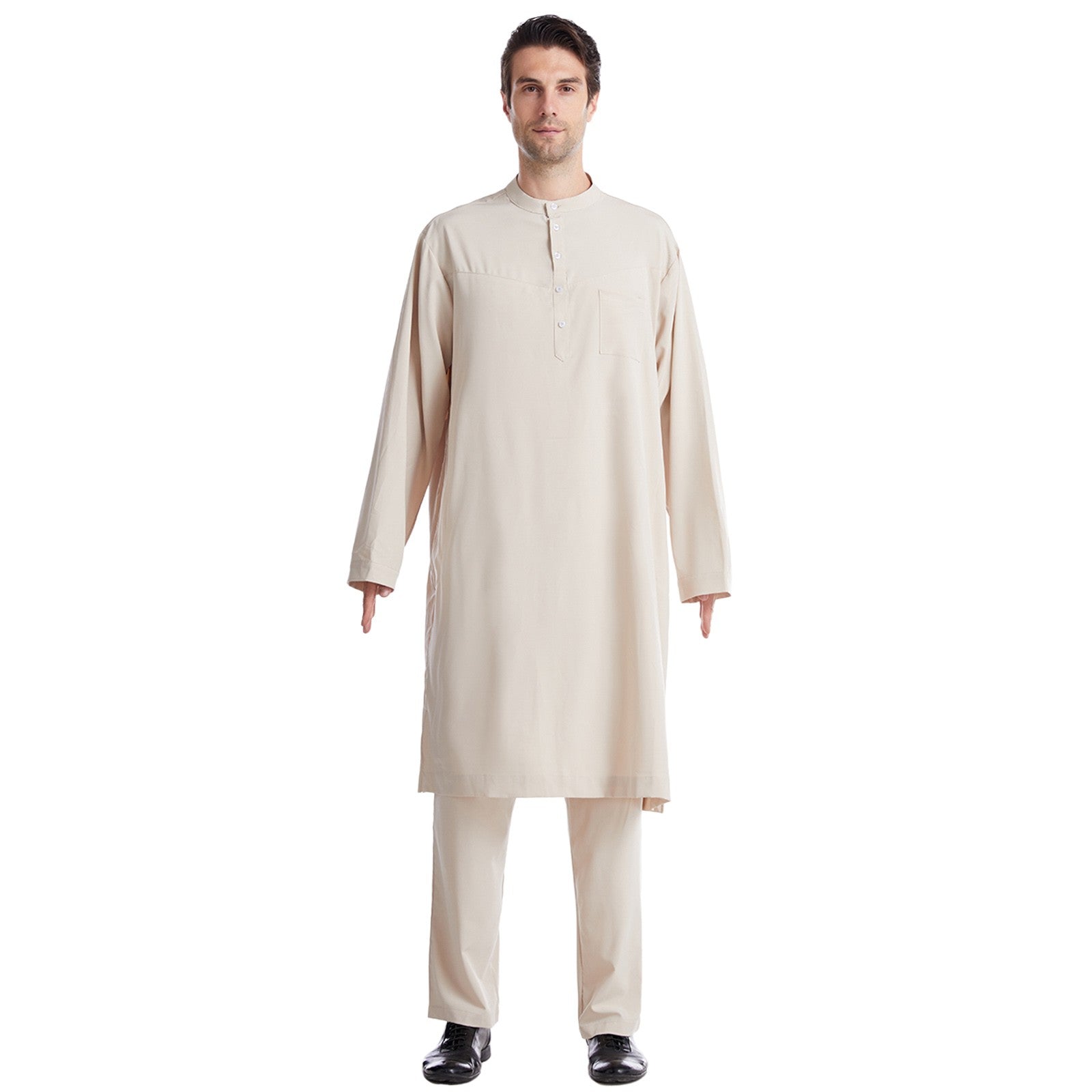 Muslim Robe Arab Men Thobe Ramadan Two Pieces Set Solid Color Arabic Pakistan S image 2