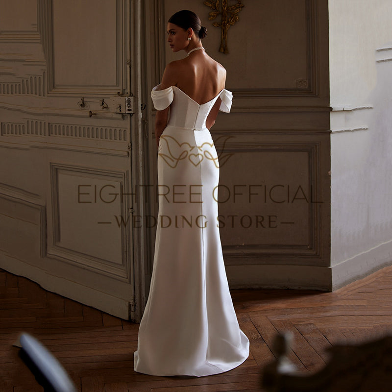 Eightree White Mermaid Wedding Dresses Off The Shoulder Lace Bridal Dress Elega