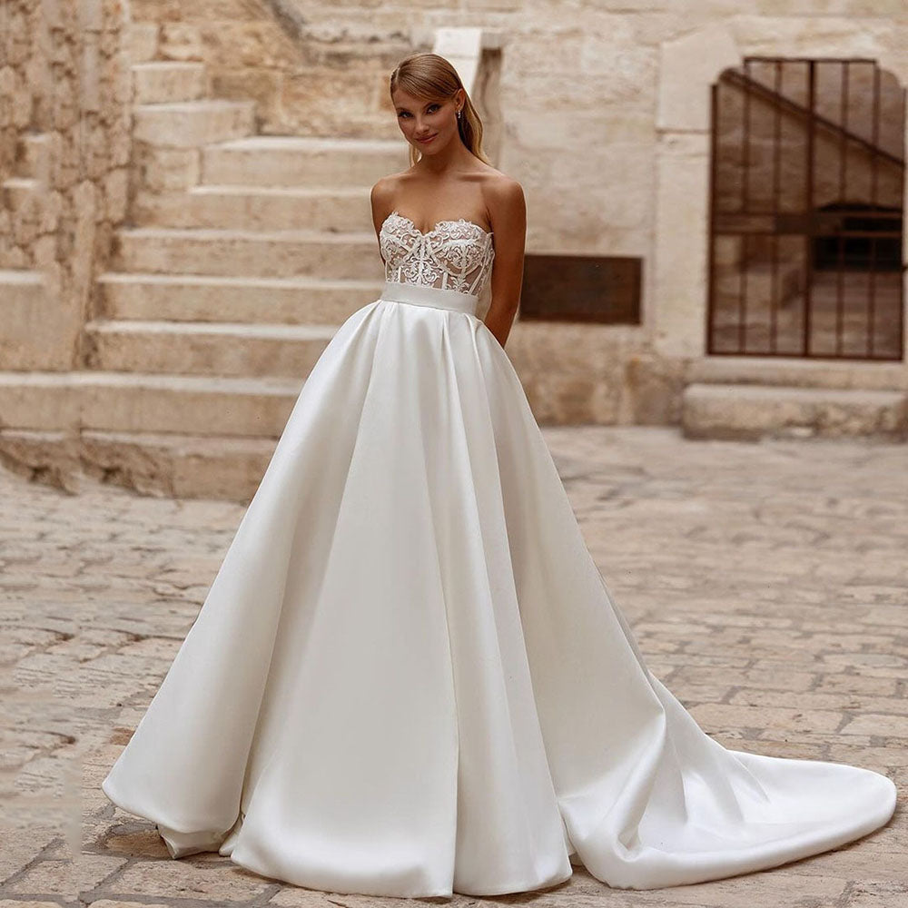 SoDigne Boho Lace Top Wedding Gown A Line Corset Wedding Dress For Women Detach image 2