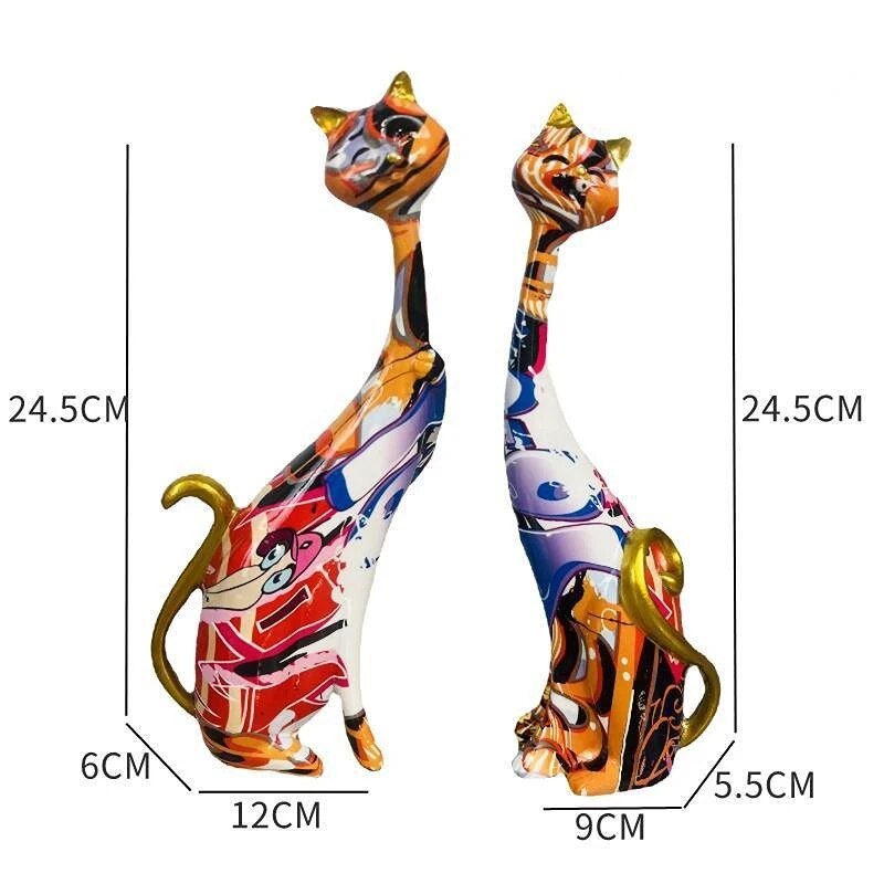 Nordic Painted Graffiti Cat Decoration Resin Abstract Lovers Cat Statue  Animal image 1