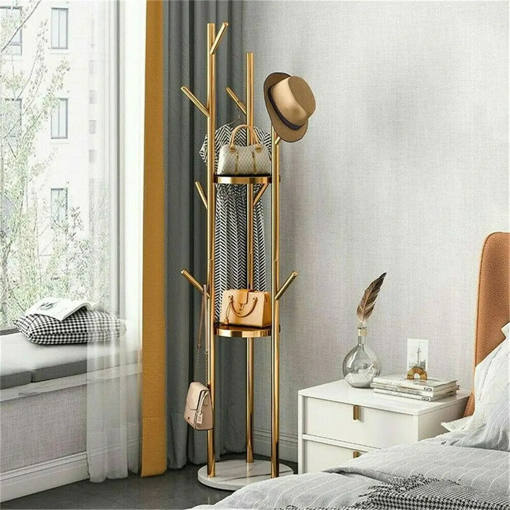 Marble Metal Coat Rack Freestanding with 3 Storage Shelves and 9 Hooks, Enterwa image 2
