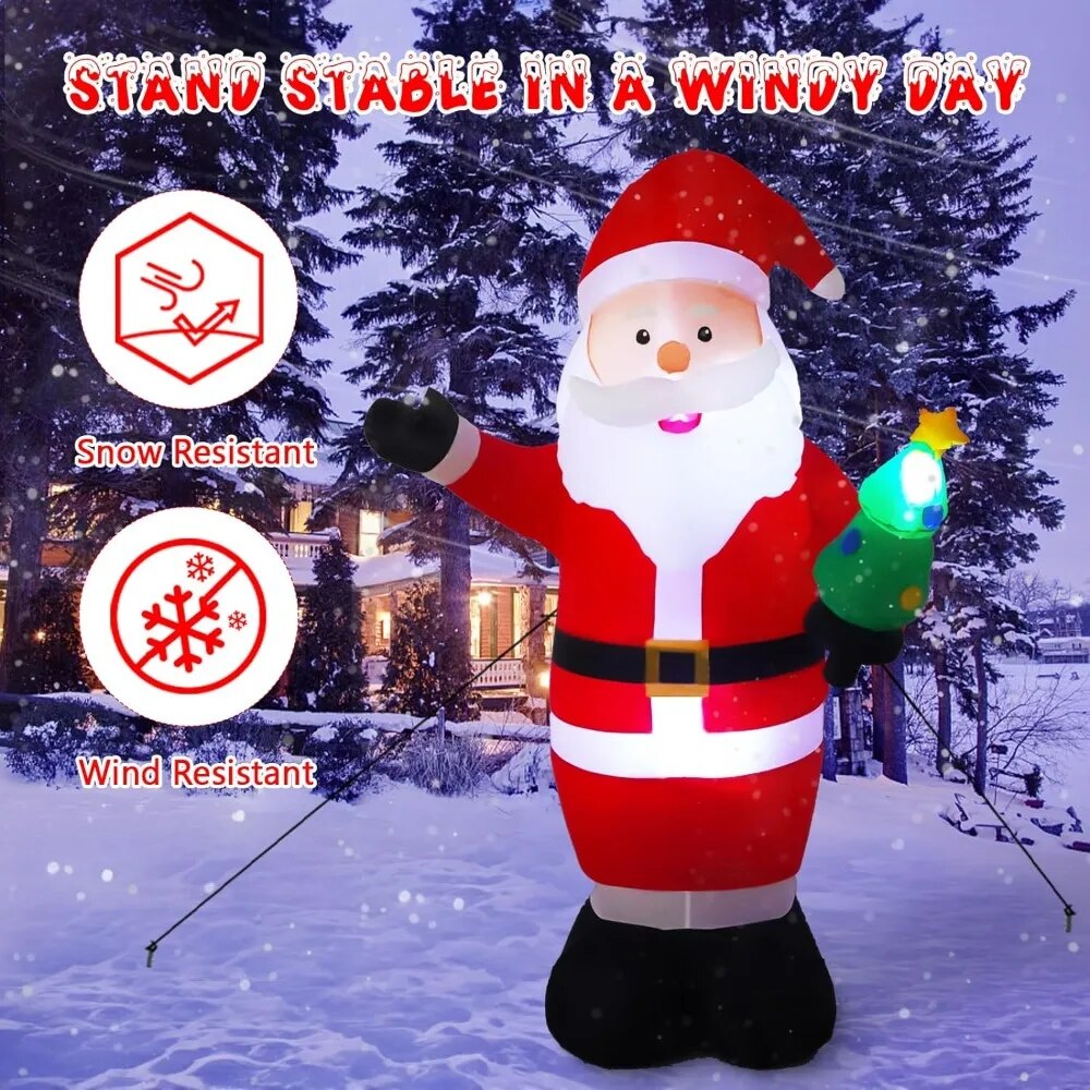 8FT Christmas Inflatable Santa Claus Holding Xmas Tree, Built-in LED Lights, fo image 3