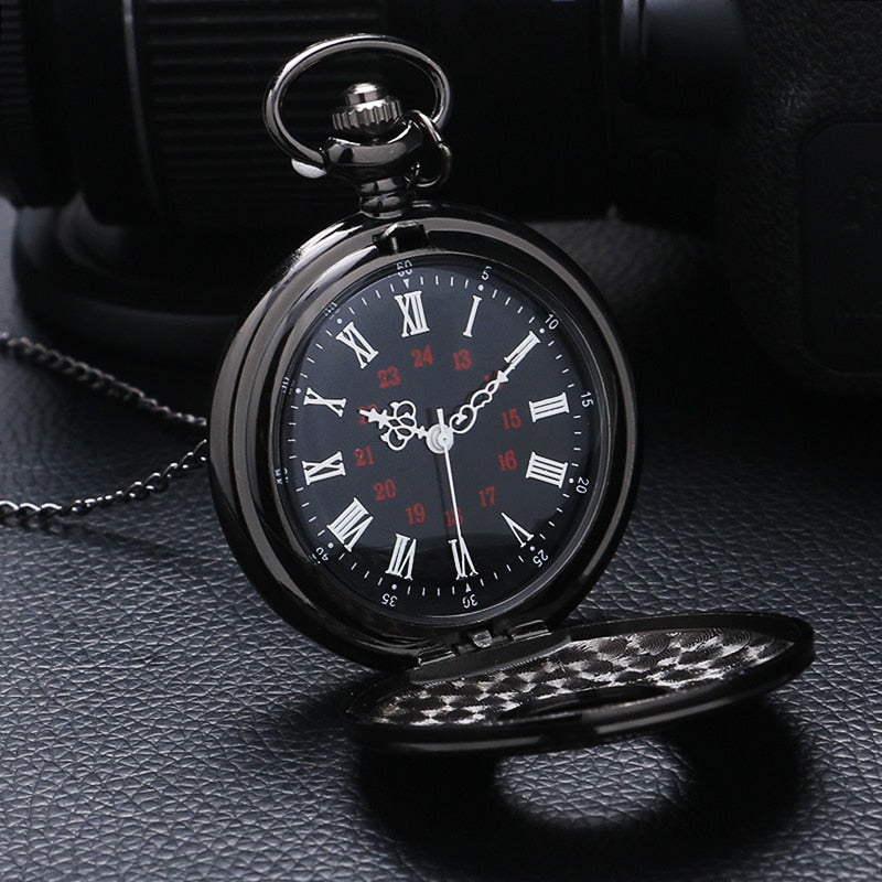 Vintage Charm Black Unisex Fashion Roman Number Quartz Steampunk Pocket Watch W image 5
