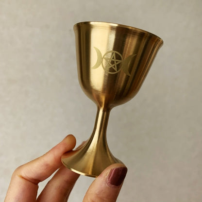 Ritual Cup Altar Goblet Wicca Gold Plating Brass Ceremony Moon Divination Astro image 0
