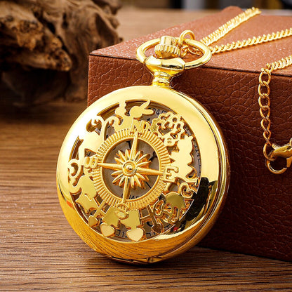 Antique Steampunk Vintage Arabic Numerals Quartz Pocket Watch Gold Case Necklac image 1