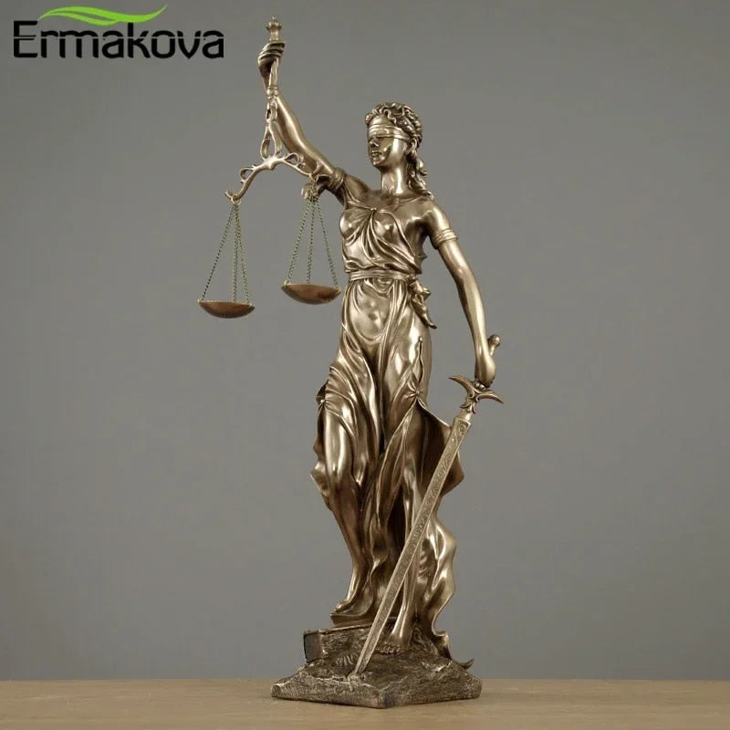 ERMAKOVA European Antique Bronze Greek Justice Goddess Statue Fair Angels Resin image 0