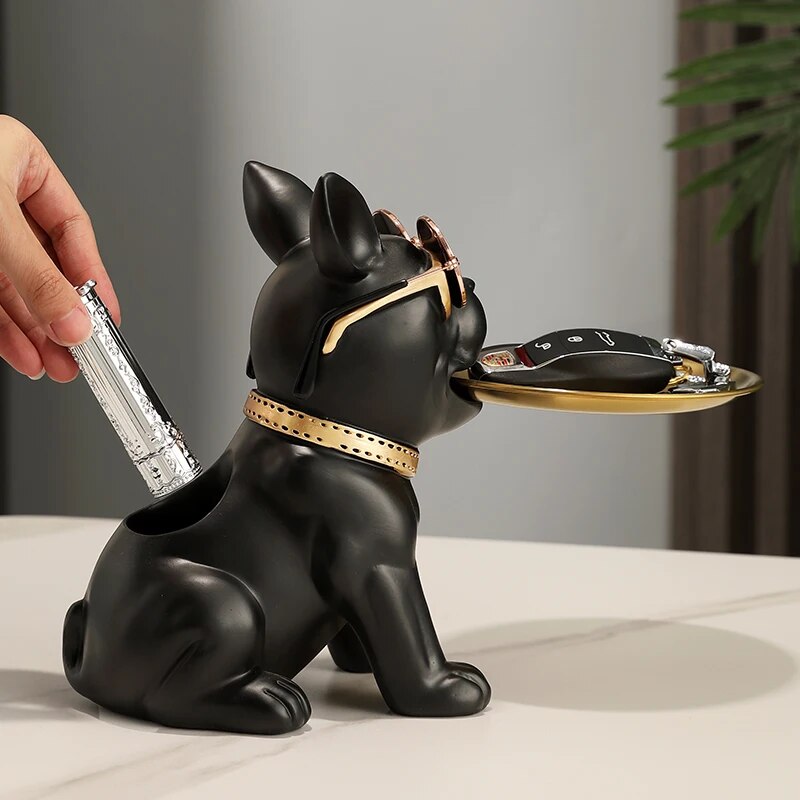 Fancy Bulldog Statue with Tray and Bin Living Room Desk Decoration Nordic Dog S image 8