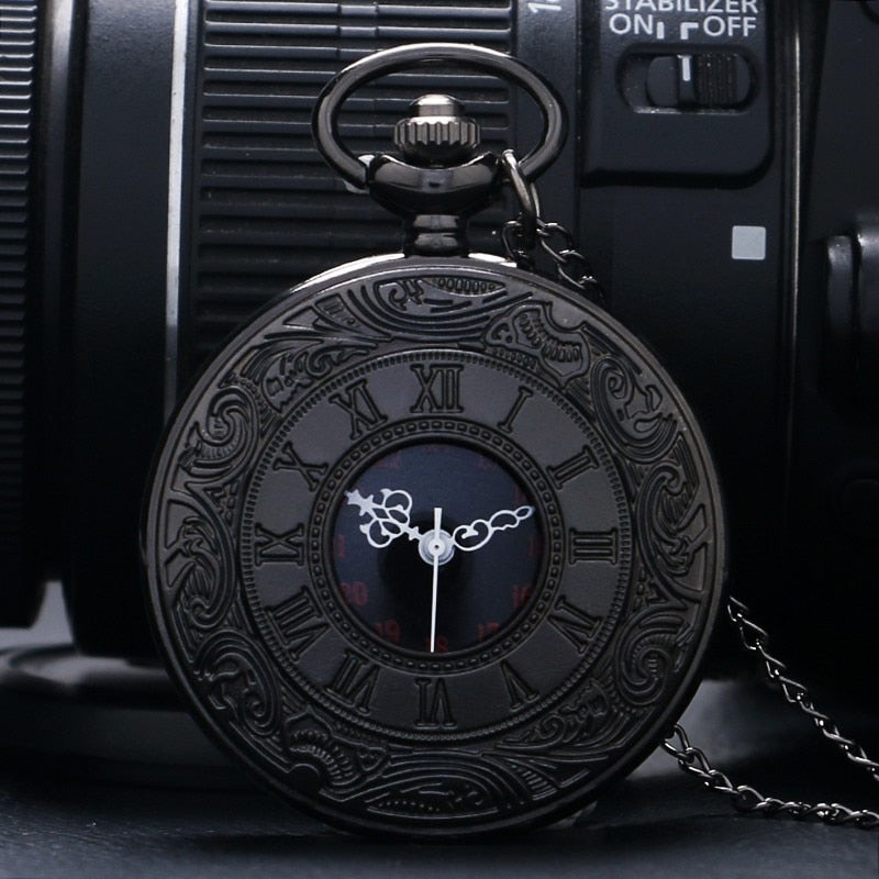 Vintage Charm Black Unisex Fashion Roman Number Quartz Steampunk Pocket Watch W image 0