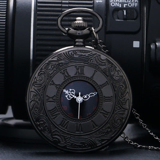Vintage Charm Black Unisex Fashion Roman Number Quartz Steampunk Pocket Watch W image 0
