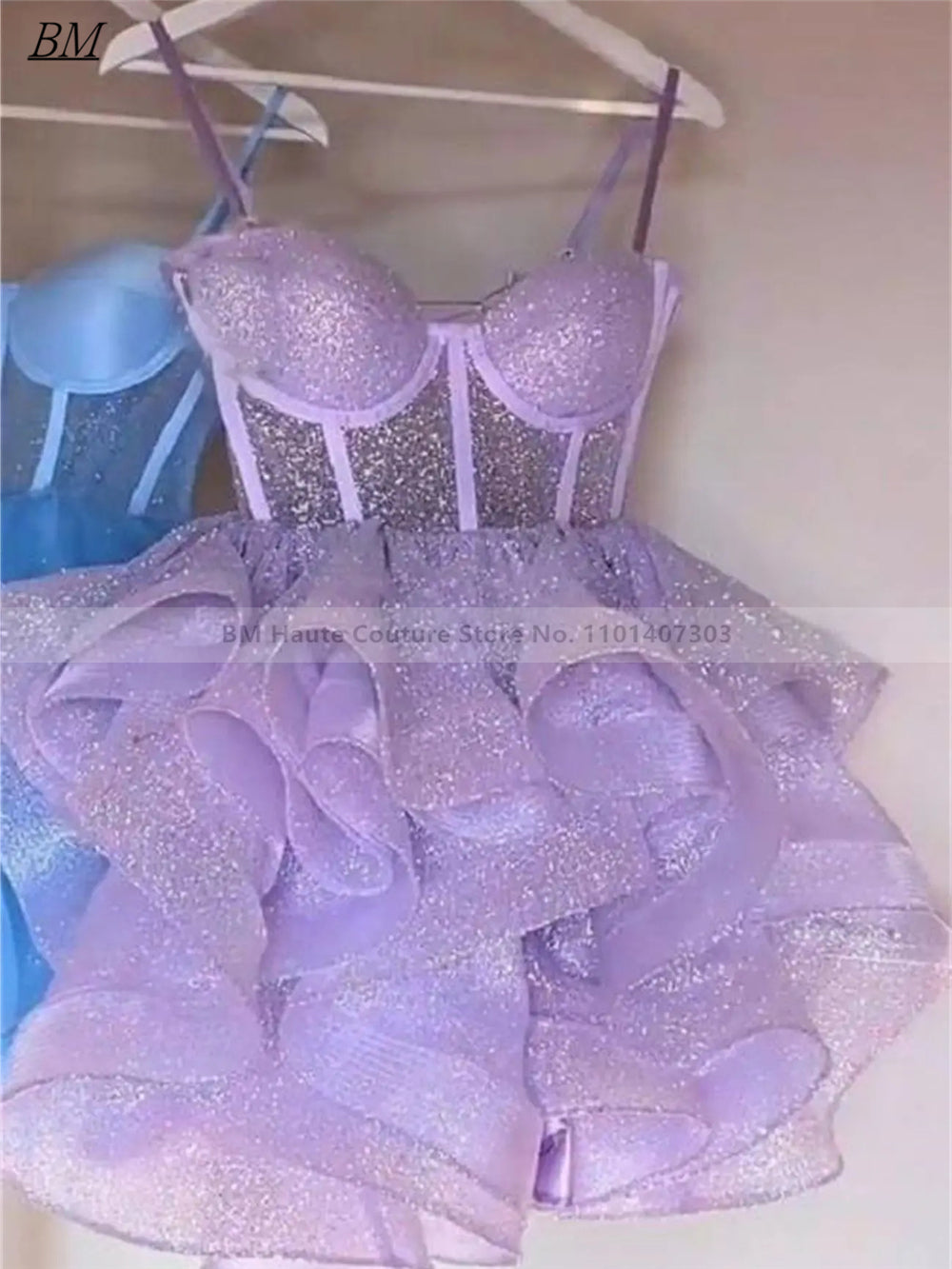 Shiny Simple Purple Off Shoulder Short Homecoming Dresses Balls Gown Beaded Min image 5
