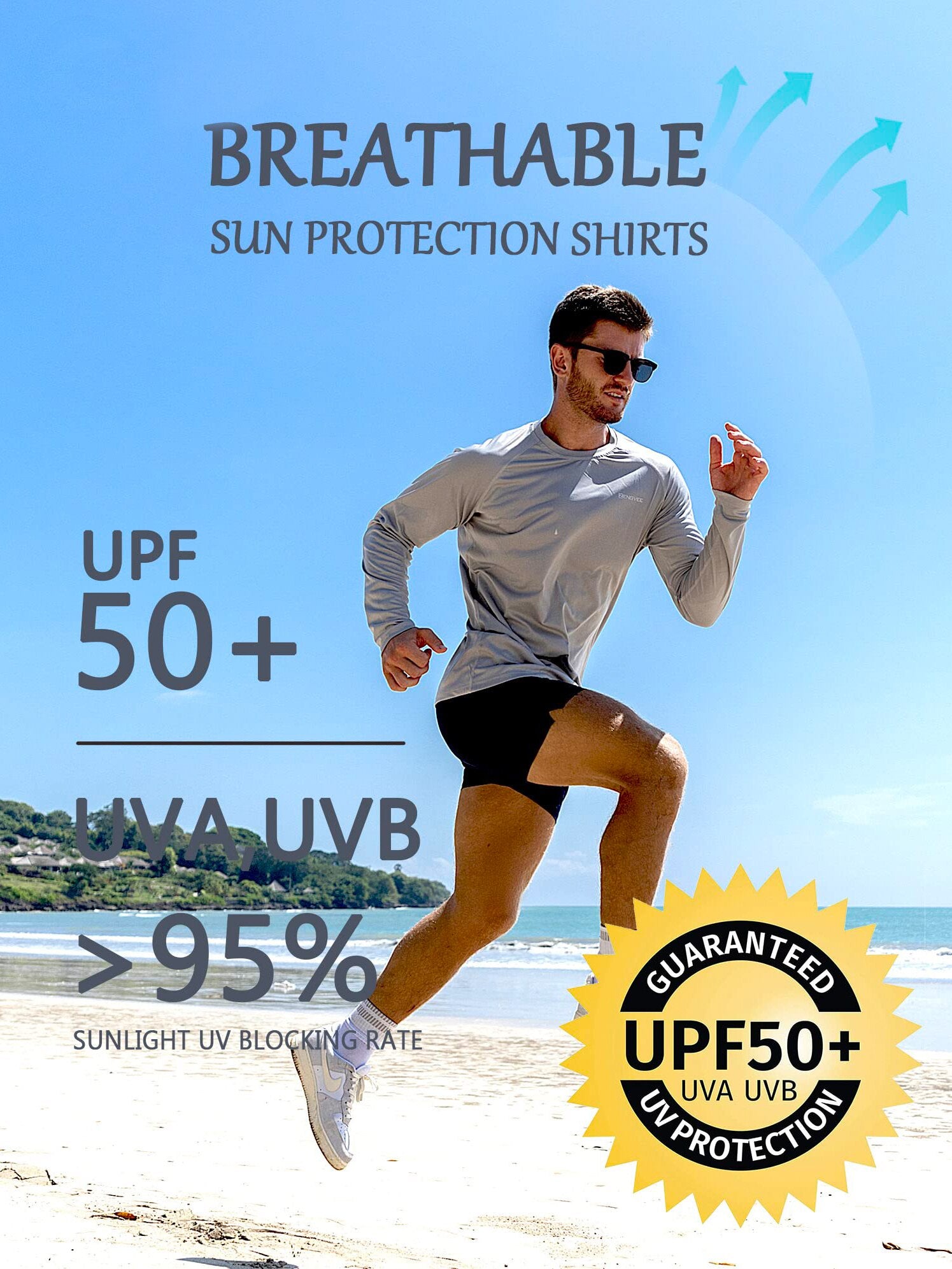 ZengVee 2 Pack Men's Long Sleeve UPF 50+ Rash Guards Diving UV Protection Loose image 7
