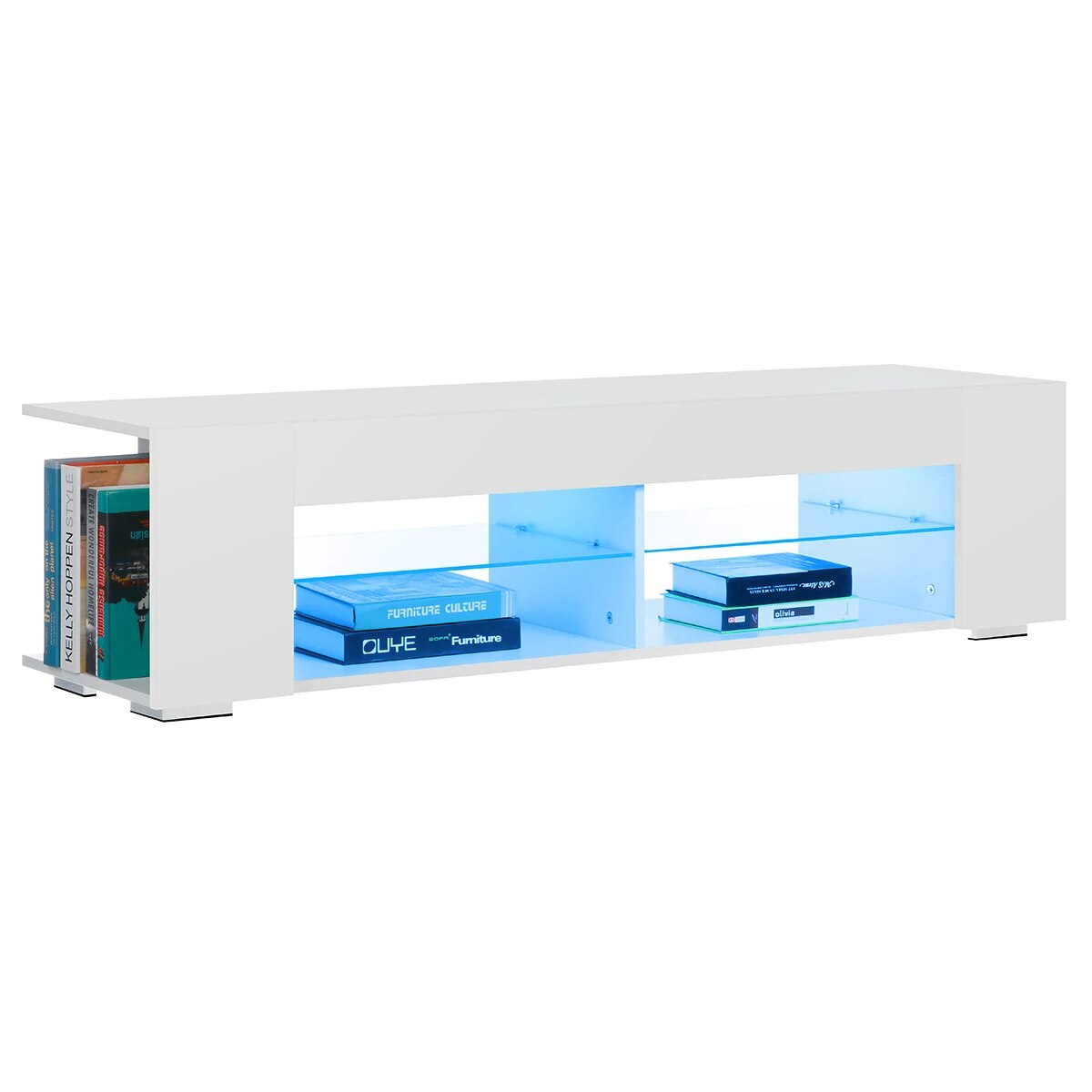 High Gloss Modern TV Stand Bookshelves With LED Light 4-Shelf Console Cabinet H image 2