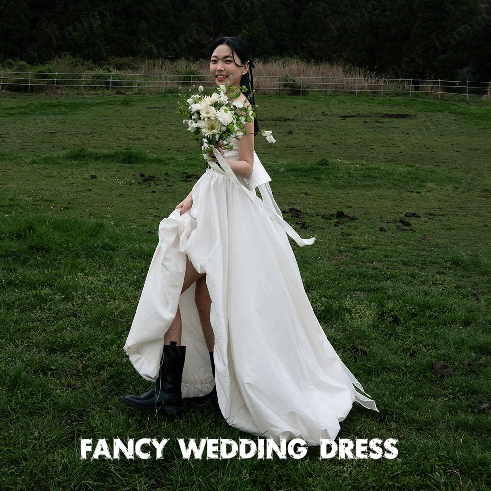 Fancy Korea Strapless Wedding Dress Photo Shoot A Line Soft Taffeta Bridal Gown image 1