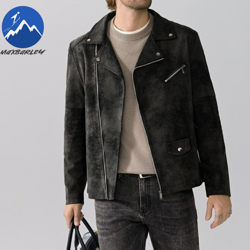 Maxbarley Men Leather Jacket 2025 Autumn Motorcycle Tie Dye Leather Coat High E image 4