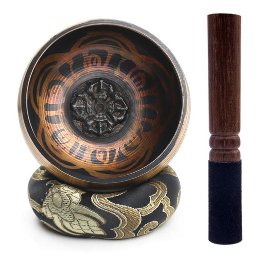 Tibetan Singing Bowl Set Lotus Unique Gift Helpful for Meditation Yoga Relaxati image 0