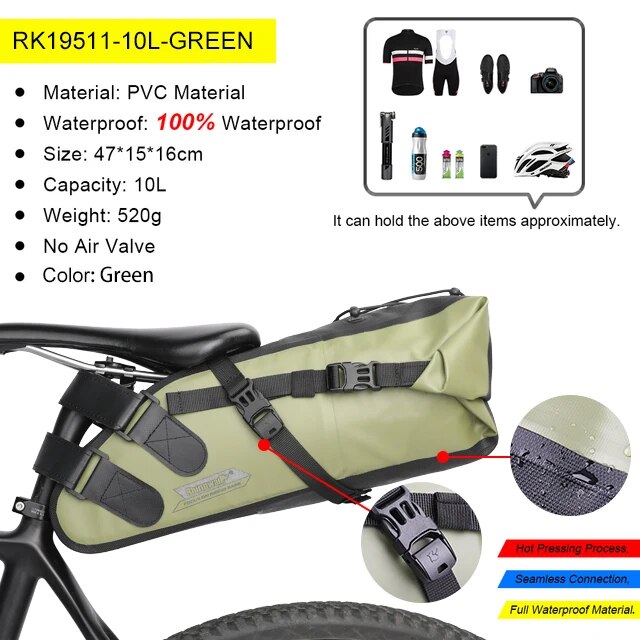Rhinowalk Bike Saddle Bag Waterproof 5L-13L Large Capacity Foldable Tail Rear B image 2