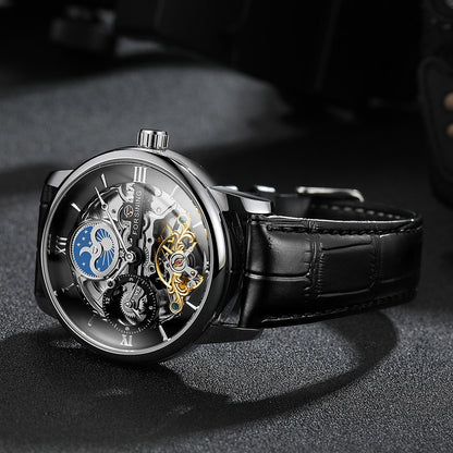 Forsining Luxury Skeleton Mechanical Watches for Men Dual Time Zone Tourbillion image 6