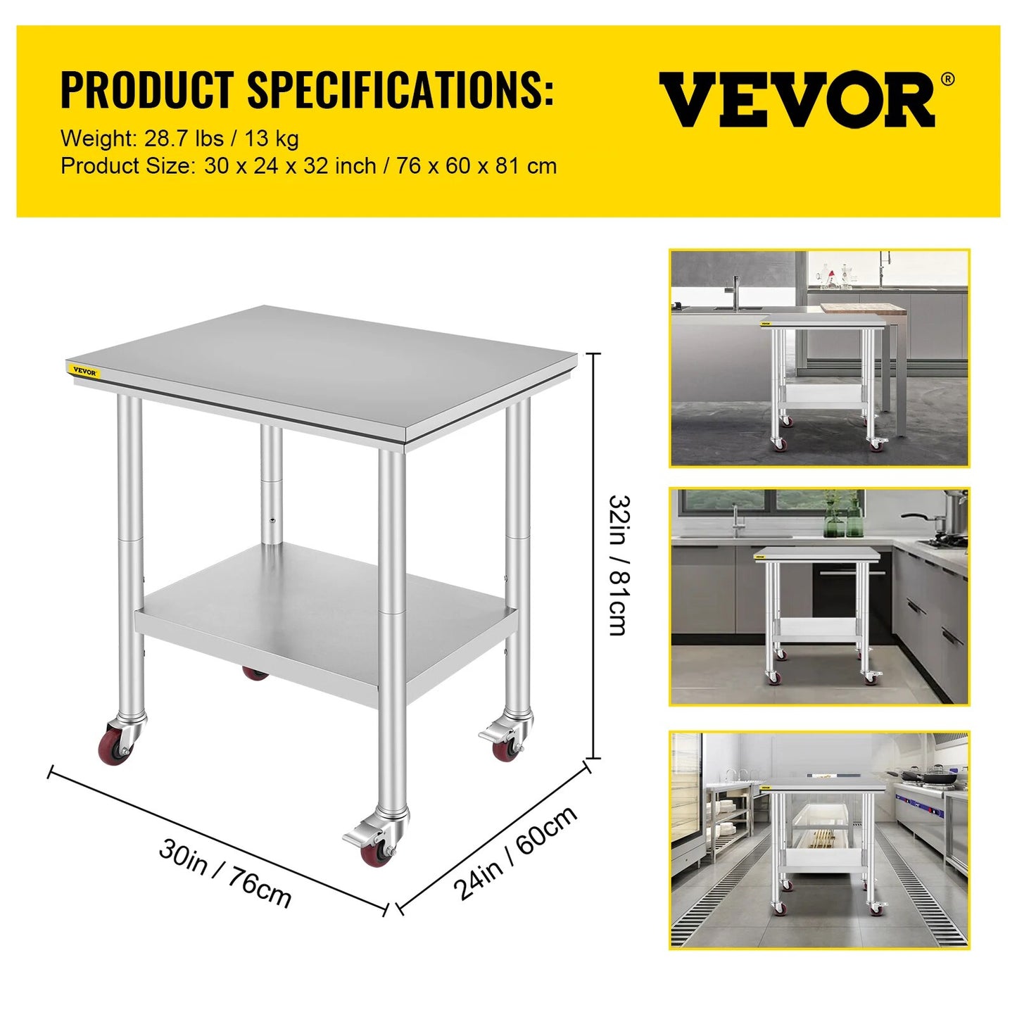 VEVOR Stainless Steel Kitchen Worktable shelves Commercial Work Bench Table wit image 3