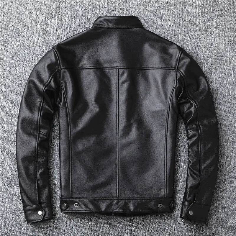 .classic motor style,black genuine leather Jacket,fashion men casu image 2