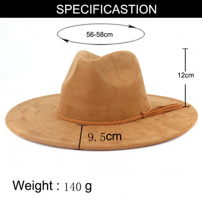 Suede Top Hat 9.5cm Wide Brim Fedora Hat Men Women Autumn Winter Felt Jazz Hats image 32