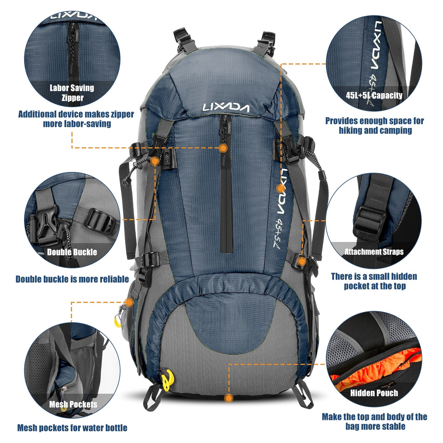 Lixada 50L Waterproof Climbing Bag with Rain Cover Nylon Rucksack Outdoor Sport image 6