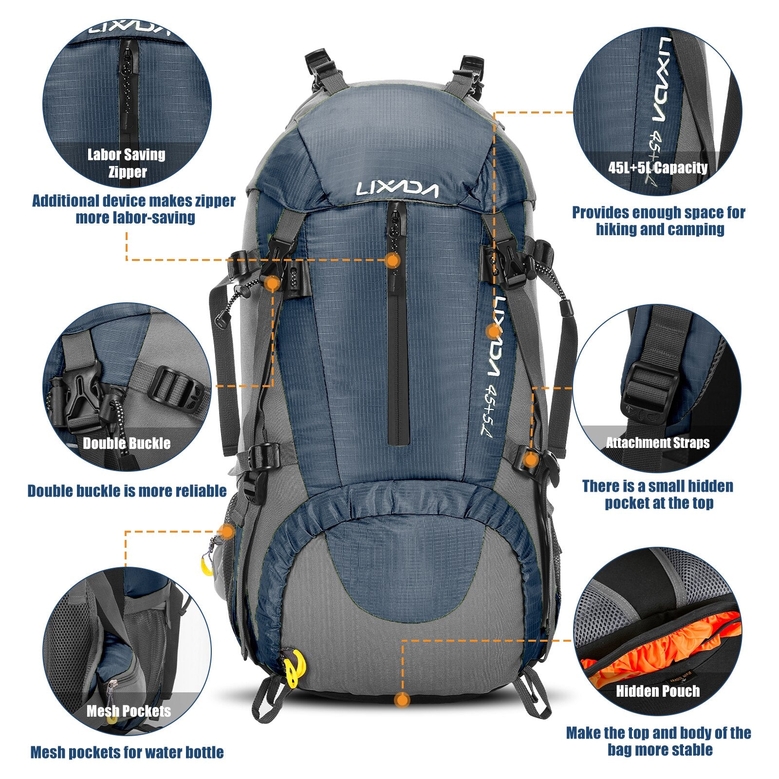 Lixada 50L Waterproof Climbing Bag with Rain Cover Nylon Rucksack Outdoor Sport image 6