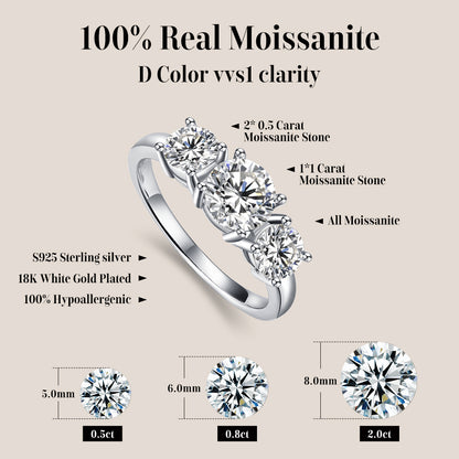 ATTAGEMS Three Round Cut Moissanite Rings S925 Sterling Silver 18K Gold Plated  image 2