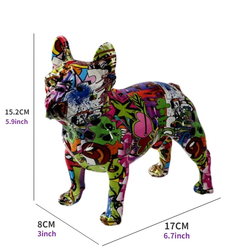 Colorful Standing French Bulldog Resin Statue Decoration, Pet Dog DIY Graffiti image 2