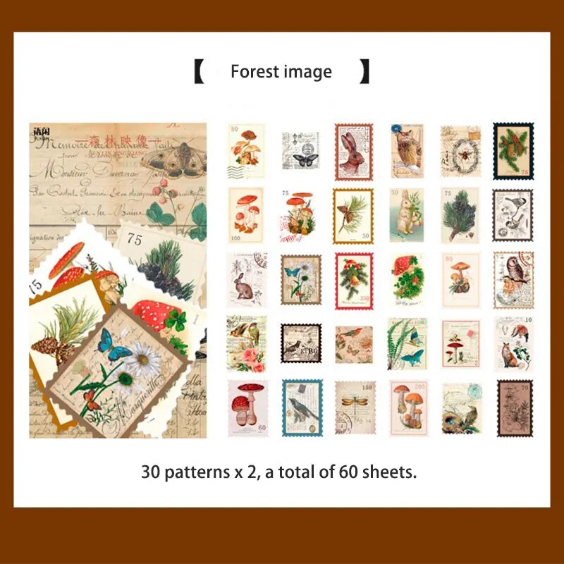 60pcs Retro Junk Journal Sticker kit DIY Diary Scrapbook Decora Sticker Suit fo image 4