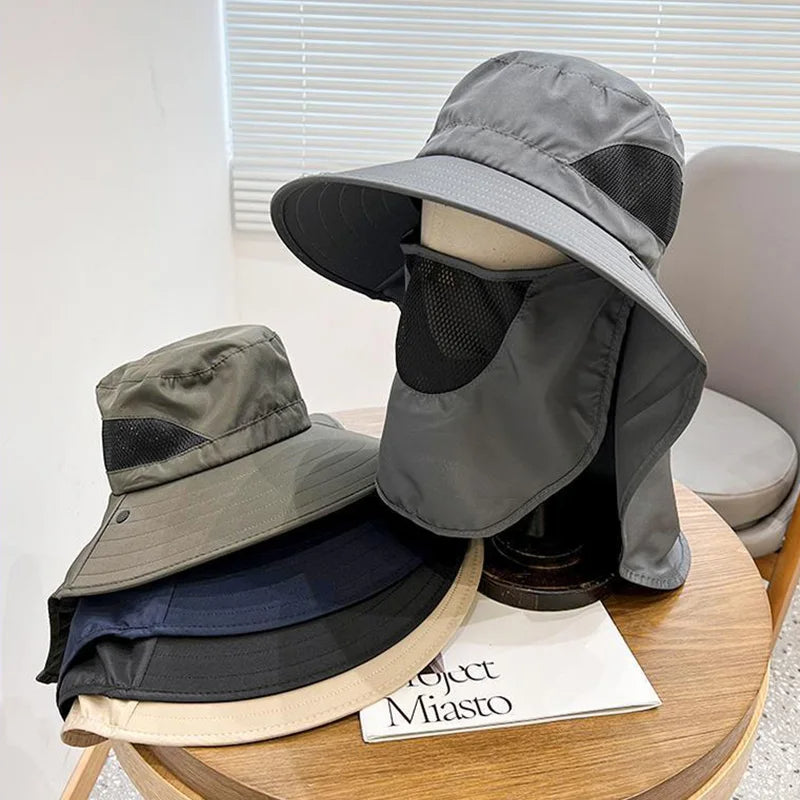 Summer Outdoor Fishing Caps Men Wide Brim UV Protective Mask Thin Casual Hats S image 5