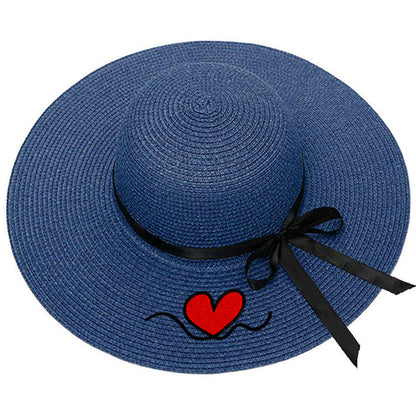 Custom Beach Hats With Name Embroidery Summer Sun Straw Hat for Women's Wide Bri