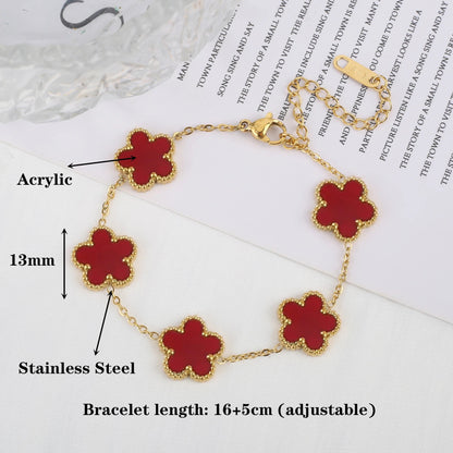 Gold Plated  Sale 316L Stainless Steel Plant Five Leaf Flower Bracelet Class image 13