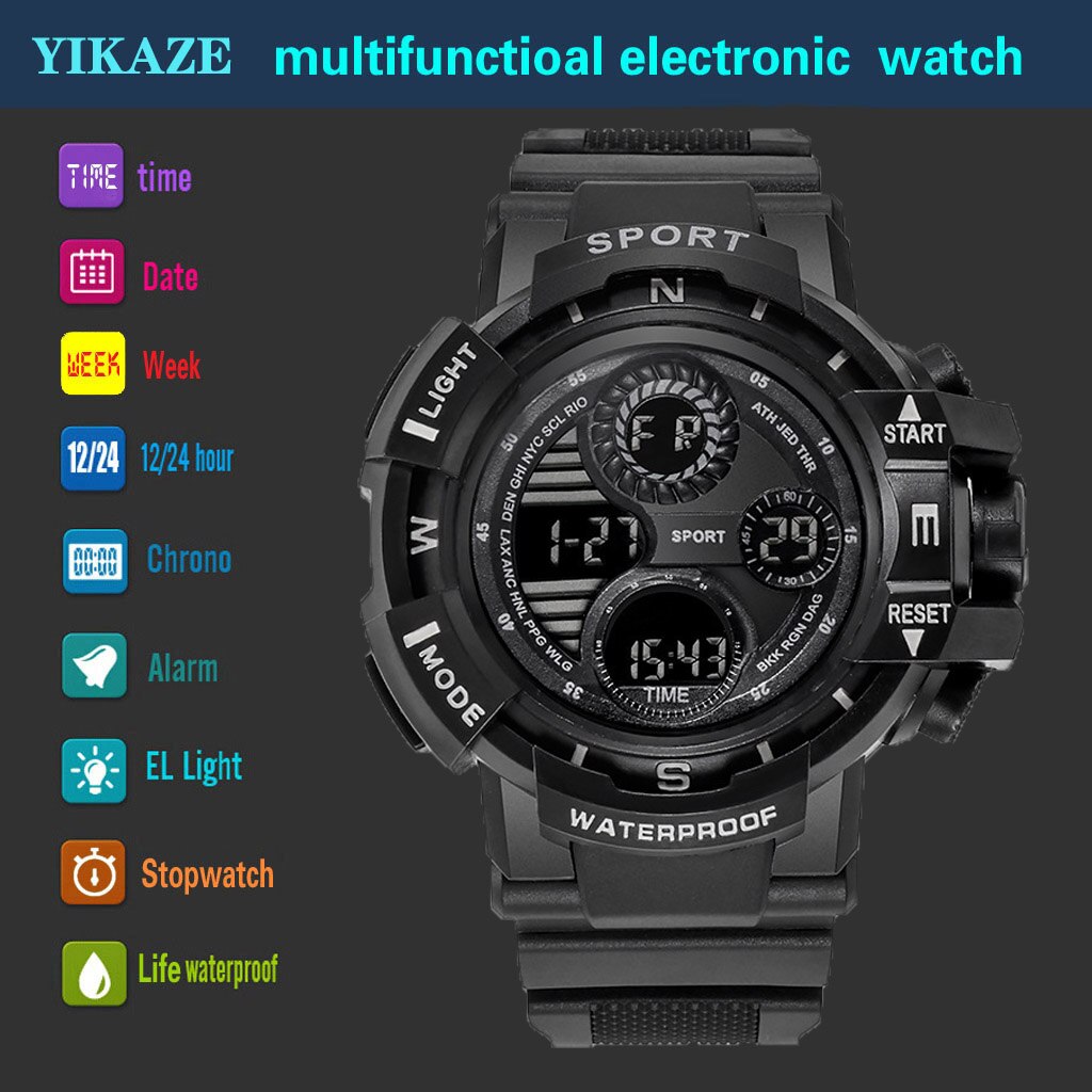 YIKAZE Black Digital Watch for Men Sports Watches Waterproof Outdoor Chronograp image 8