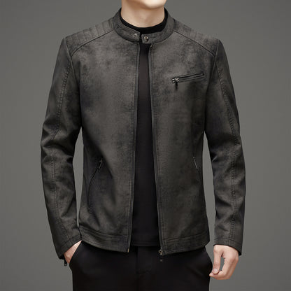 Winter Men Leather Jacket Stand Up Collar Windproof Leather Jacket Men High Q image 3