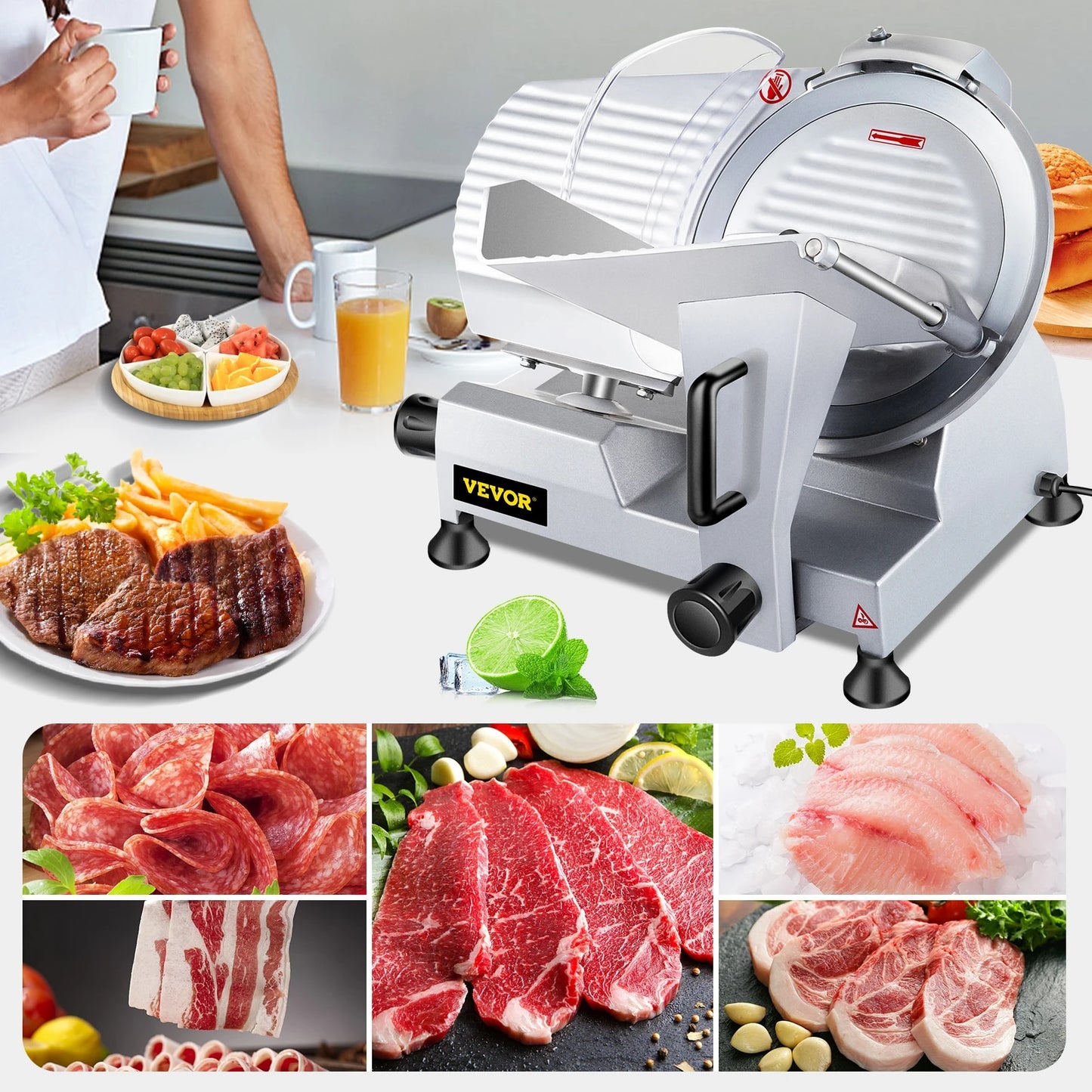 VEVOR 10" Blade Electric Food Slicer Cutter Grinder Meat Slicer Machine for