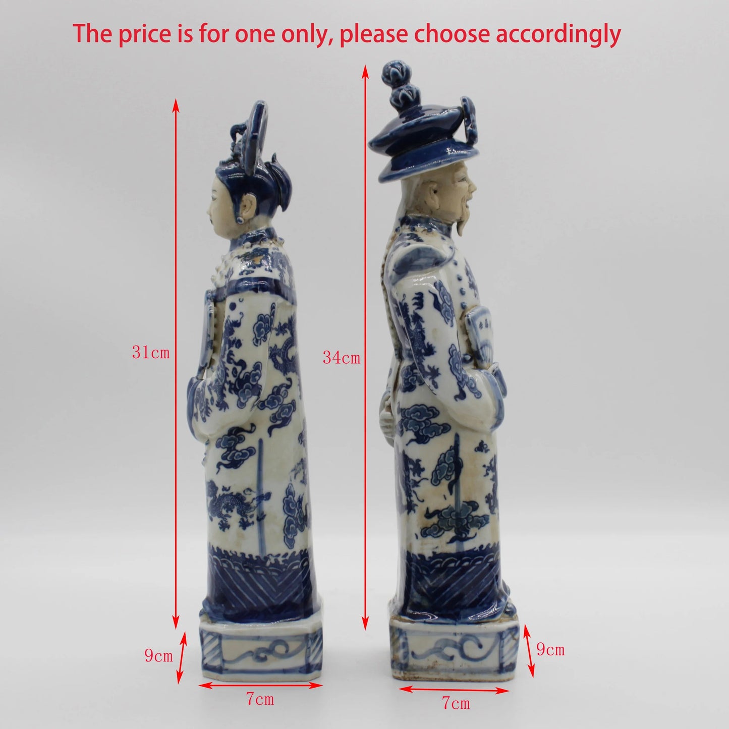 Ceramic statues of chinese emperor and empress in Qing dynasty, table accessory image 3