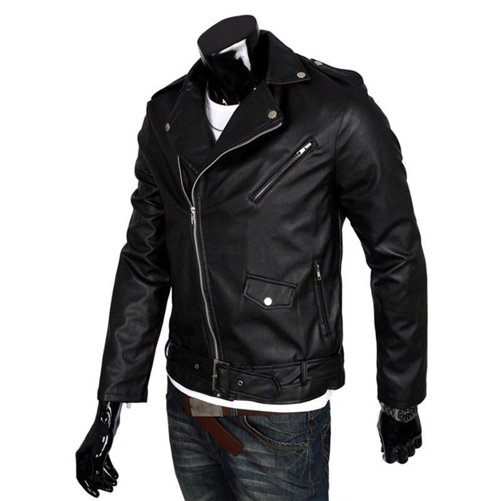 Men Leather Jacket Slim Fit Motorcycle Jacket Zipper Casual Coat Spring Autumn image 5