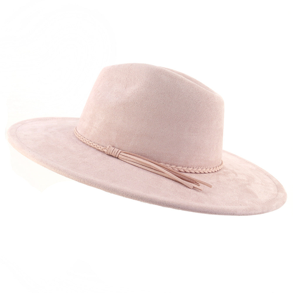 Suede Top Hat 9.5cm Wide Brim Fedora Hat Men Women Autumn Winter Felt Jazz Hats image 11