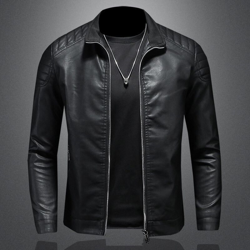 2024 Moto Pu Leather Jacket Men Winter Leahter Jacket Male Stand Collar Casual  image 3